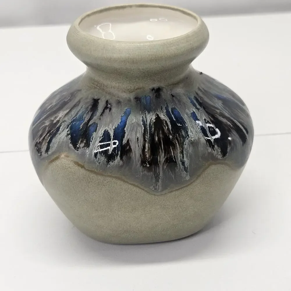Vintage 90s Studio Art Artist Signed Mini Glazed Pottery Vase 5x4